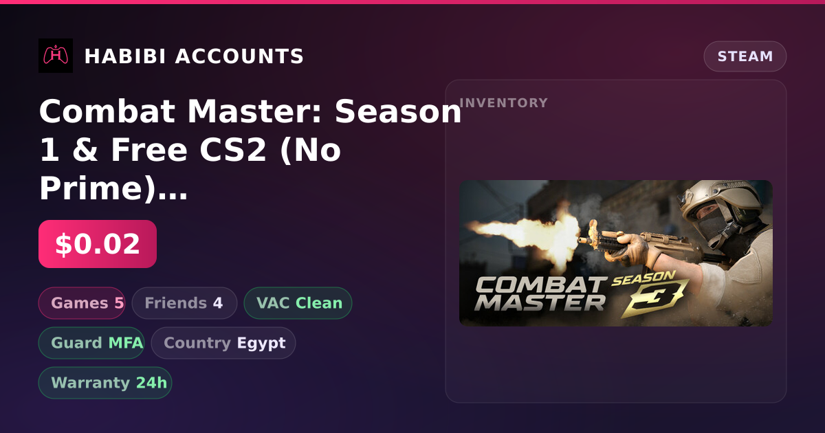 Combat Master: Season 1 & Free CS2 (No Prime) | Clean — HabibiAccounts