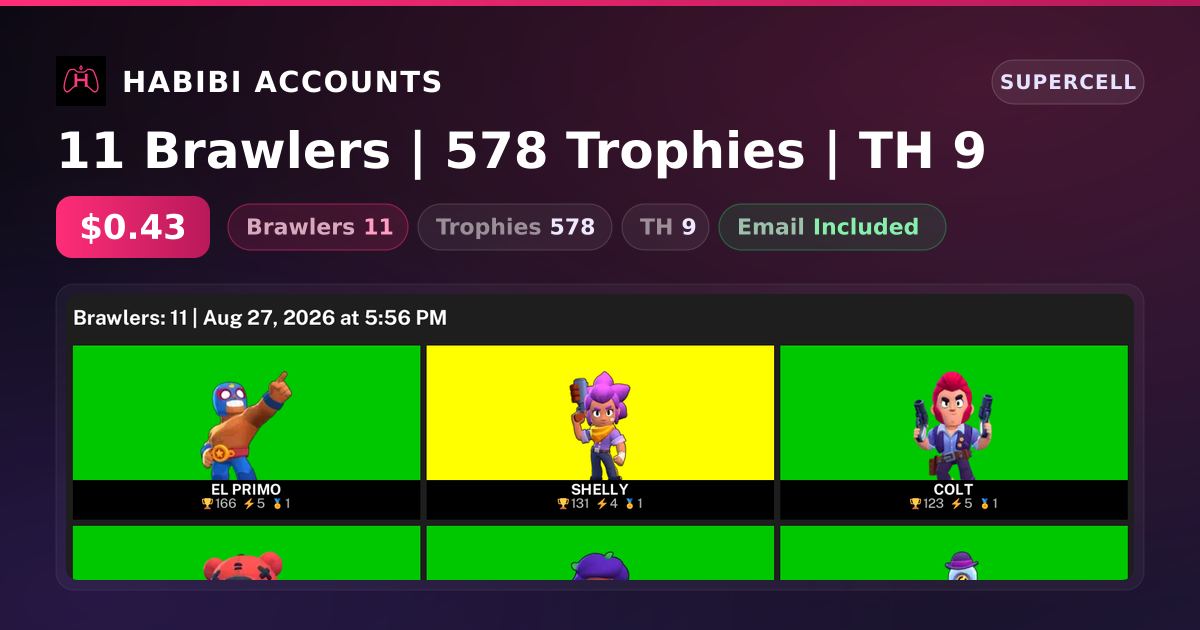 11 Brawlers | 578 Trophies | TH 9 — HabibiAccounts