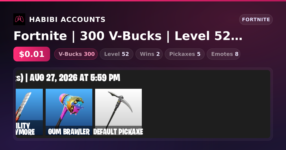 Fortnite | 300 V-Bucks | Level 52 | 2 Wins — HabibiAccounts