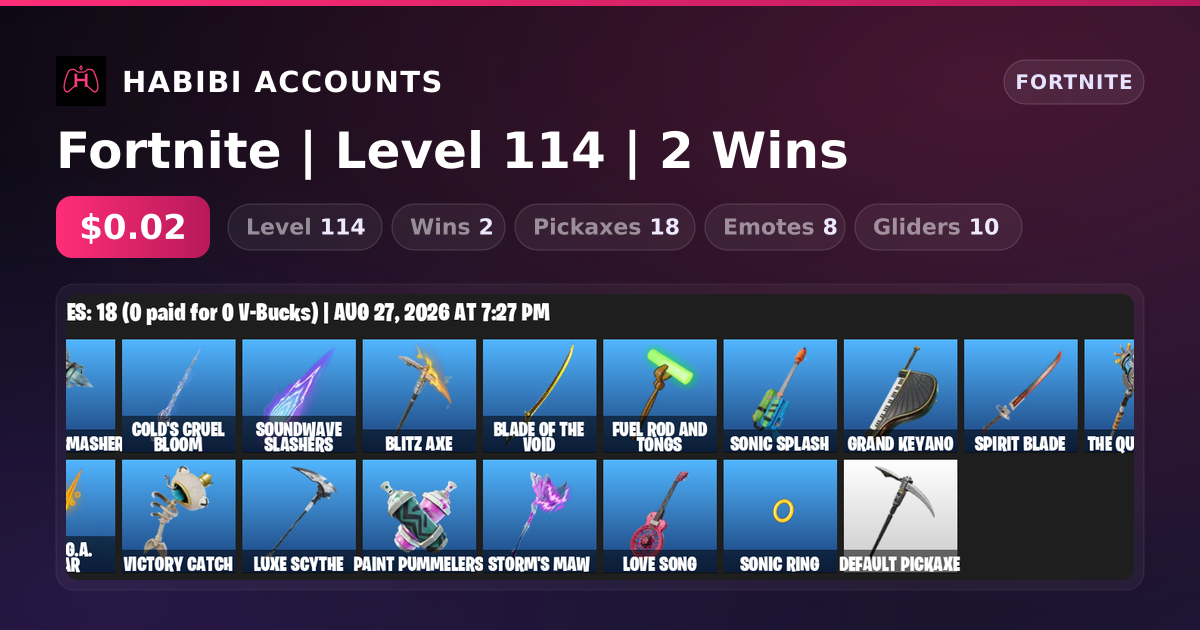 Fortnite | Level 114 | 2 Wins — HabibiAccounts