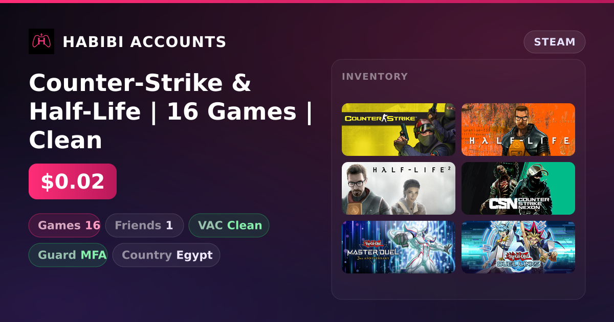Counter-Strike & Half-Life | 16 Games | Clean — HabibiAccounts