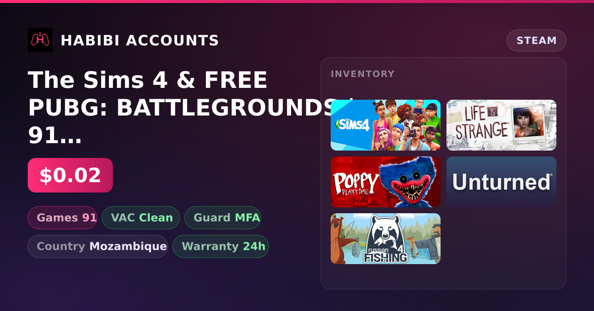 The Sims 4 & FREE PUBG: BATTLEGROUNDS | 91 Games | Clean — HabibiAccounts