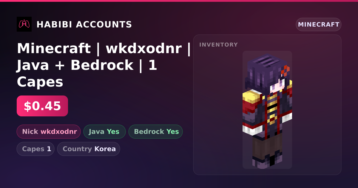 Minecraft | wkdxodnr | Java + Bedrock | 1 Capes — HabibiAccounts