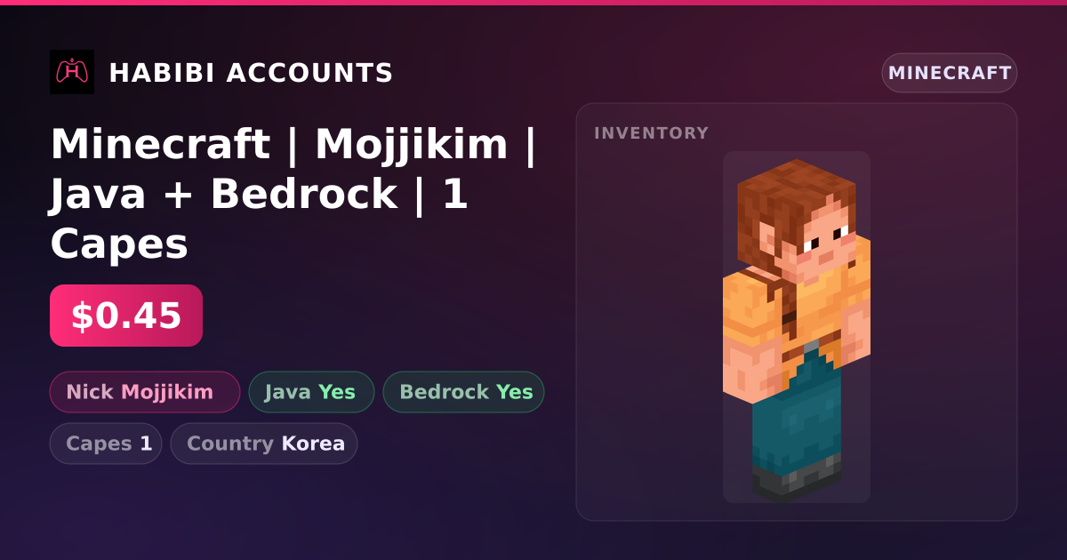 Minecraft | Mojjikim | Java + Bedrock | 1 Capes — HabibiAccounts