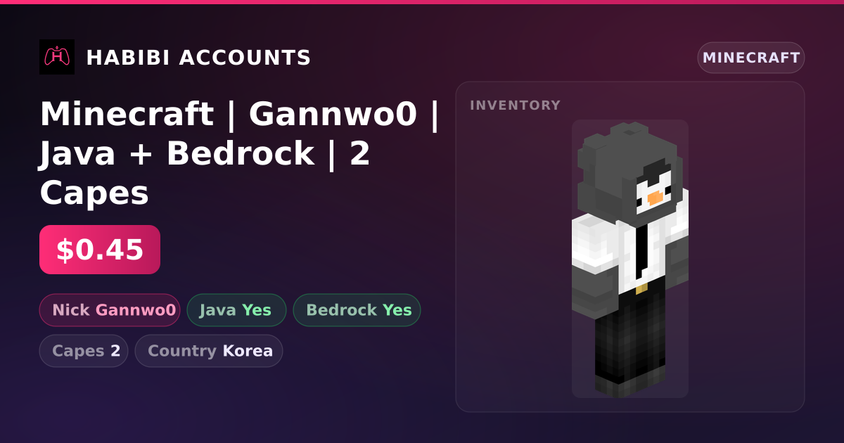 Minecraft | Gannwo0 | Java + Bedrock | 2 Capes — HabibiAccounts