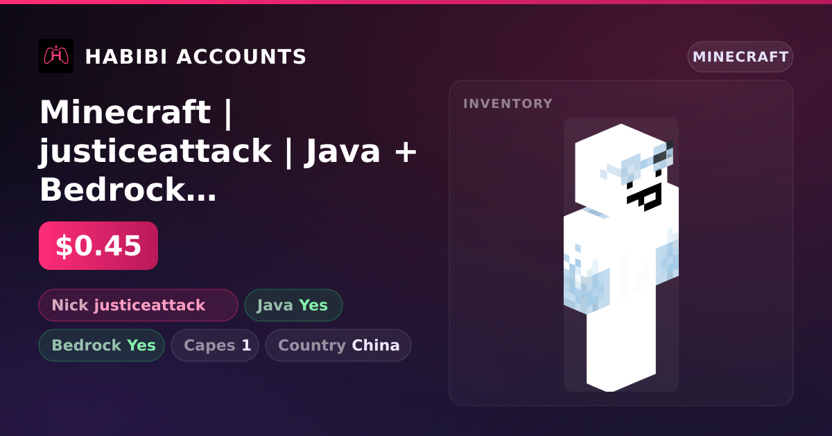 Minecraft | justiceattack | Java + Bedrock | 1 Capes — HabibiAccounts