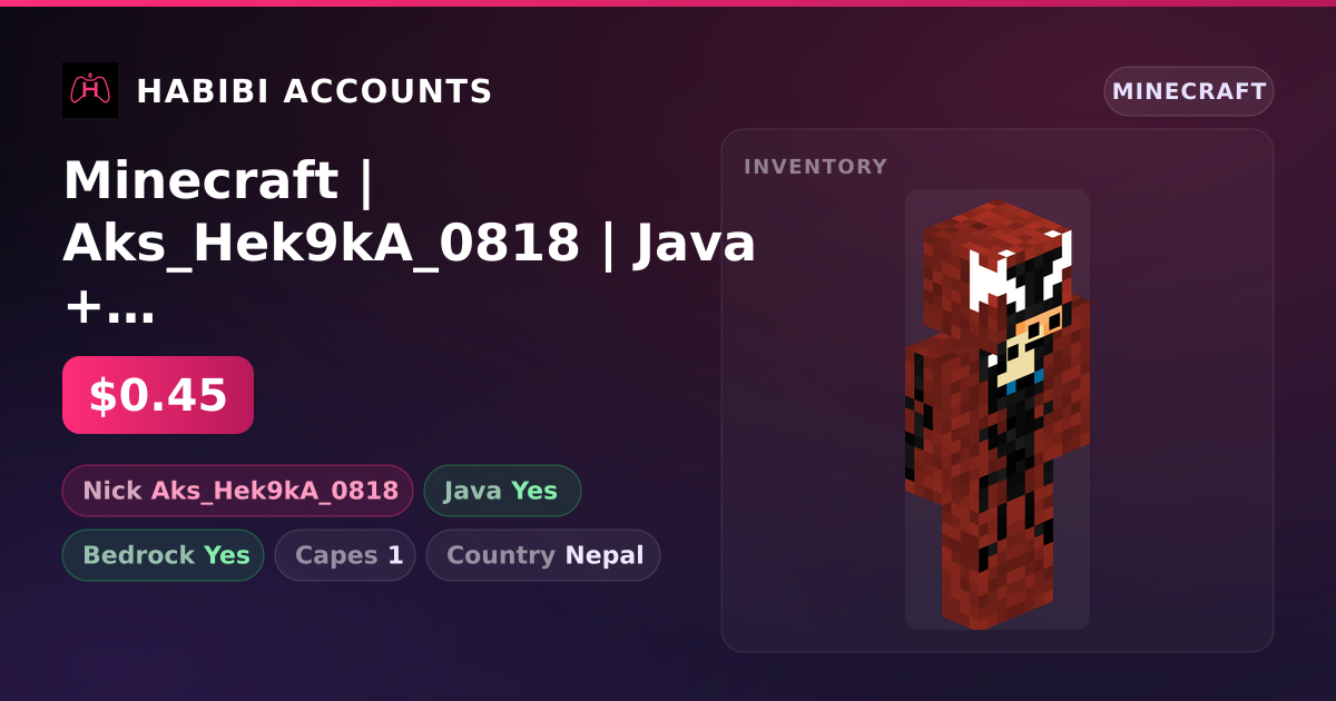 Minecraft | Aks_Hek9kA_0818 | Java + Bedrock | 1 Capes — HabibiAccounts