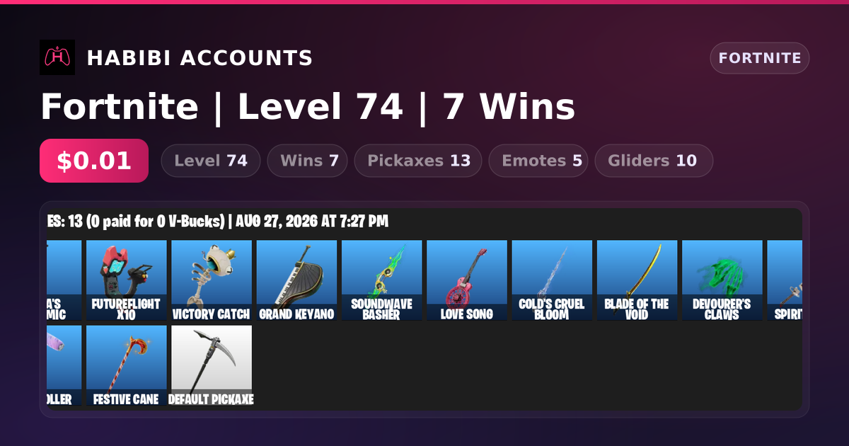 Fortnite | Level 74 | 7 Wins — HabibiAccounts