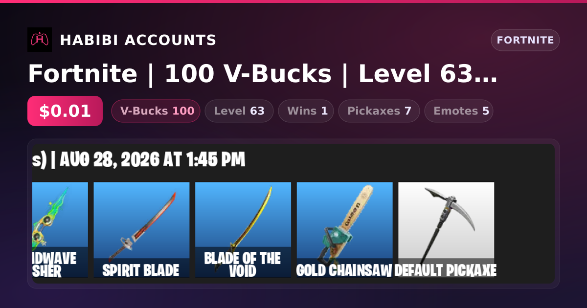 Fortnite | 100 V-Bucks | Level 63 | 1 Wins — HabibiAccounts