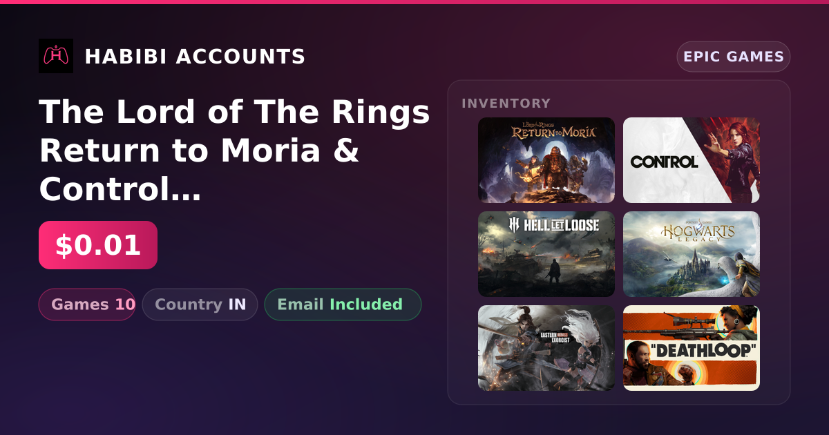 The Lord of The Rings Return to Moria & Control | 10 Games — HabibiAccounts