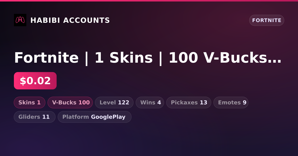 Fortnite | 1 Skins | 100 V-Bucks | Level 122 | 4 Wins — HabibiAccounts