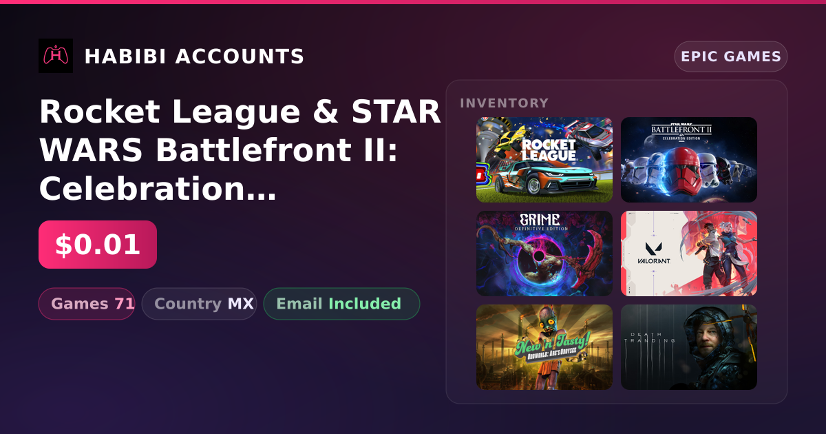 Rocket League & STAR WARS Battlefront II: Celebration Edition | 71 Games — HabibiAccounts