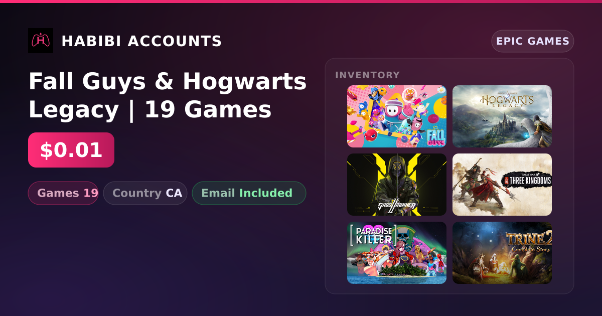 Fall Guys & Hogwarts Legacy | 19 Games — HabibiAccounts
