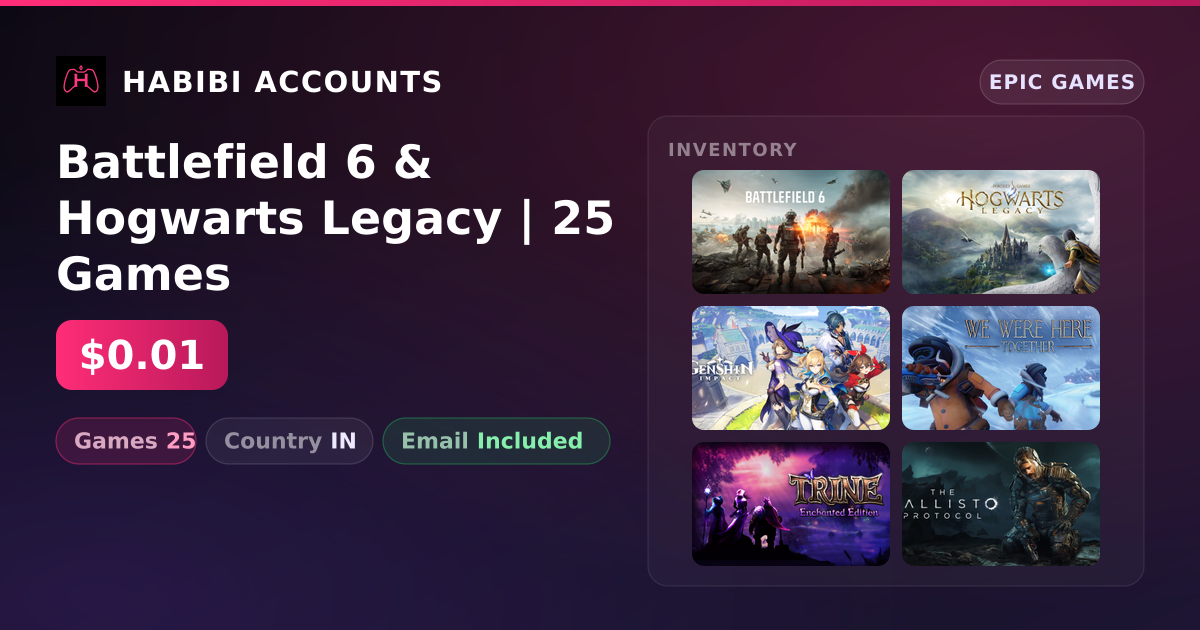 Battlefield 6 & Hogwarts Legacy | 25 Games — HabibiAccounts