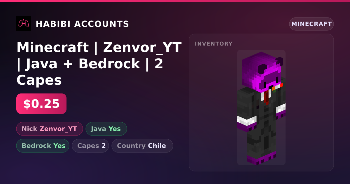 Minecraft | Zenvor_YT | Java + Bedrock | 2 Capes — HabibiAccounts