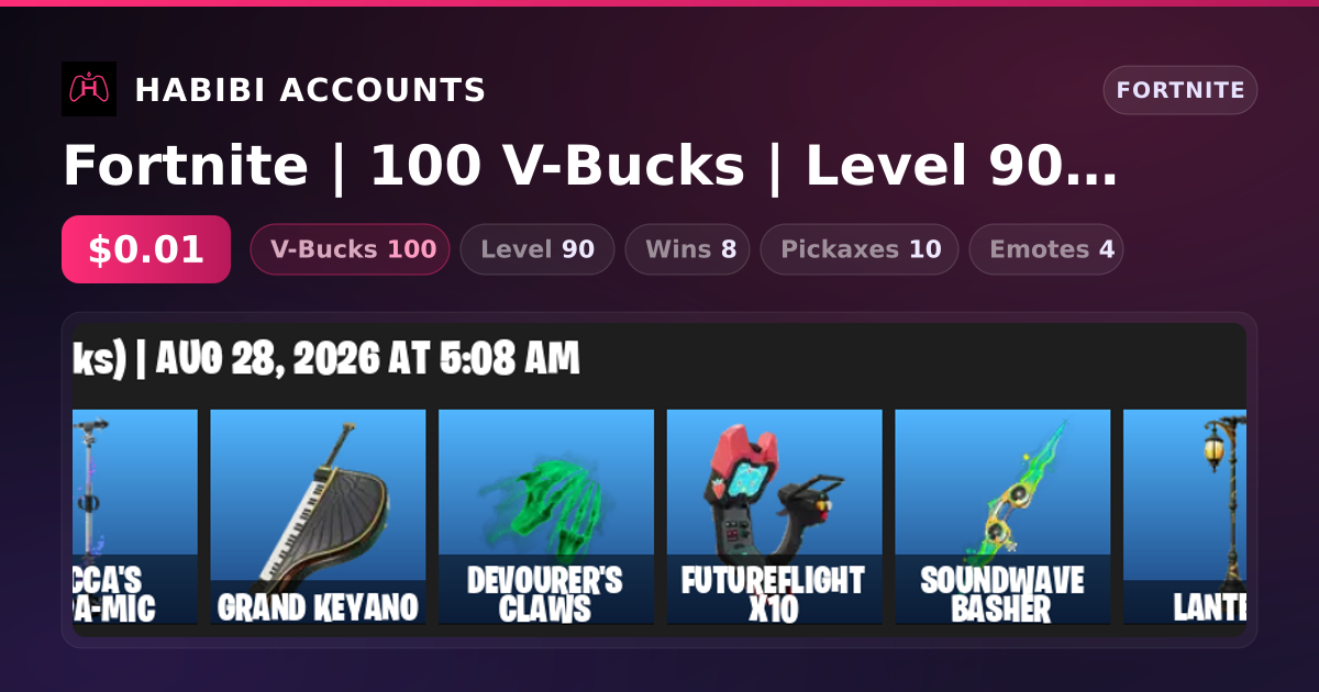 Fortnite | 100 V-Bucks | Level 90 | 8 Wins — HabibiAccounts