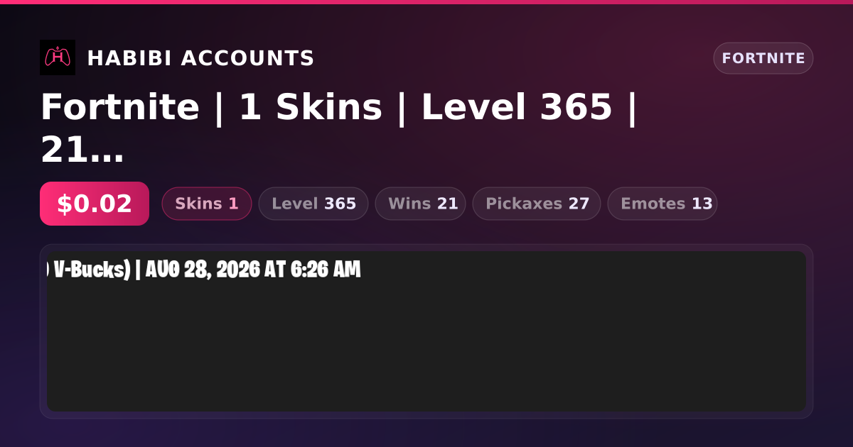 Fortnite | 1 Skins | Level 365 | 21 Wins — HabibiAccounts
