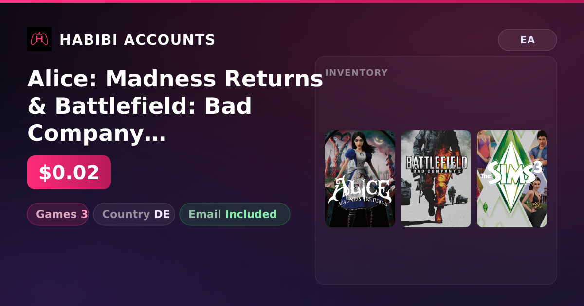 Alice: Madness Returns & Battlefield: Bad Company 2 | 3 Games — HabibiAccounts
