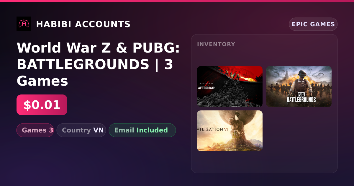 World War Z & PUBG: BATTLEGROUNDS | 3 Games — HabibiAccounts