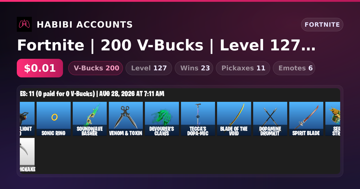 Fortnite | 200 V-Bucks | Level 127 | 23 Wins — HabibiAccounts