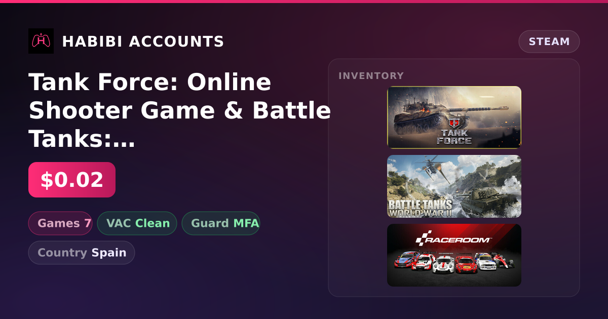 Tank Force: Online Shooter Game & Battle Tanks: World War II | Clean — HabibiAccounts