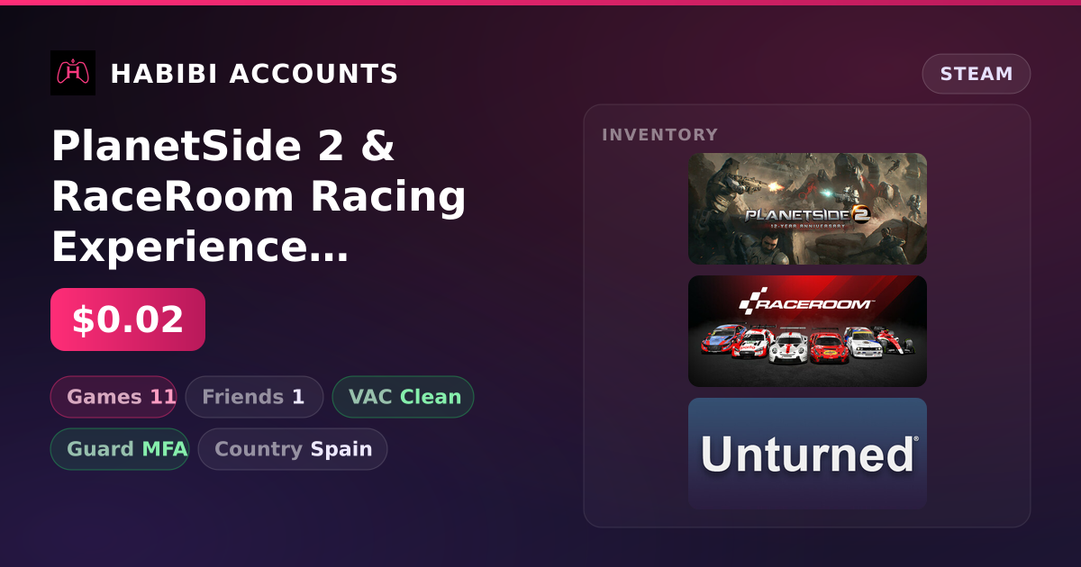 PlanetSide 2 & RaceRoom Racing Experience | 11 Games | Clean — HabibiAccounts