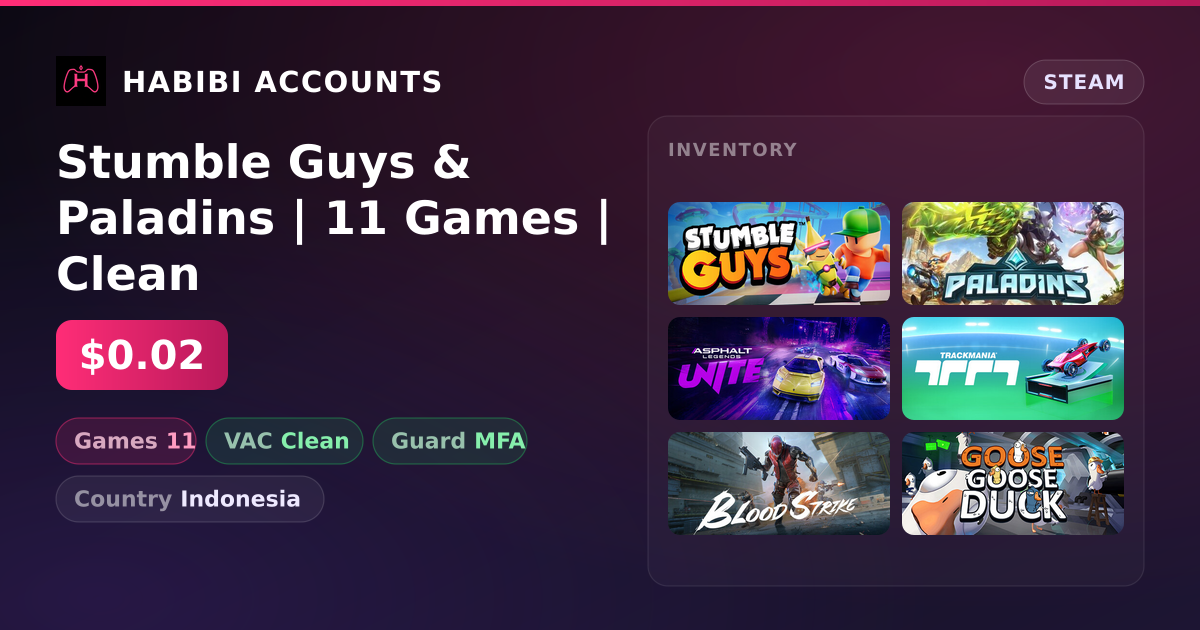 Stumble Guys & Paladins | 11 Games | Clean — HabibiAccounts