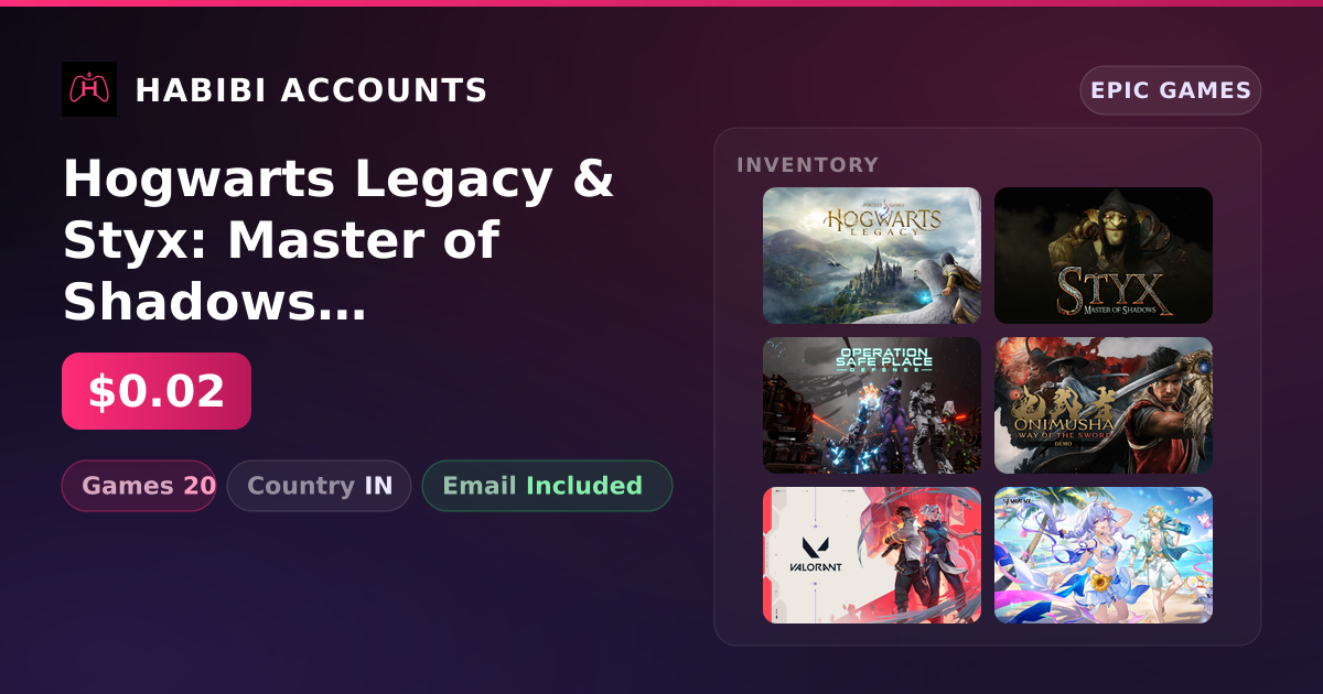 Hogwarts Legacy & Styx: Master of Shadows | 20 Games — HabibiAccounts