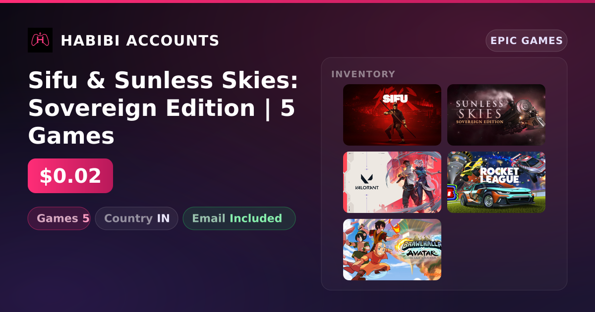 Sifu & Sunless Skies: Sovereign Edition | 5 Games — HabibiAccounts