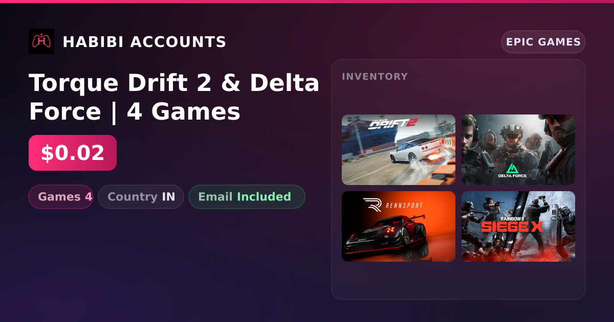 Torque Drift 2 & Delta Force | 4 Games — HabibiAccounts
