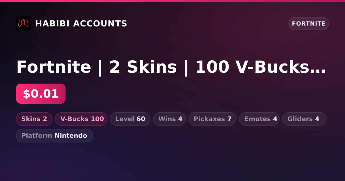 Fortnite | 2 Skins | 100 V-Bucks | Level 60 | 4 Wins — HabibiAccounts