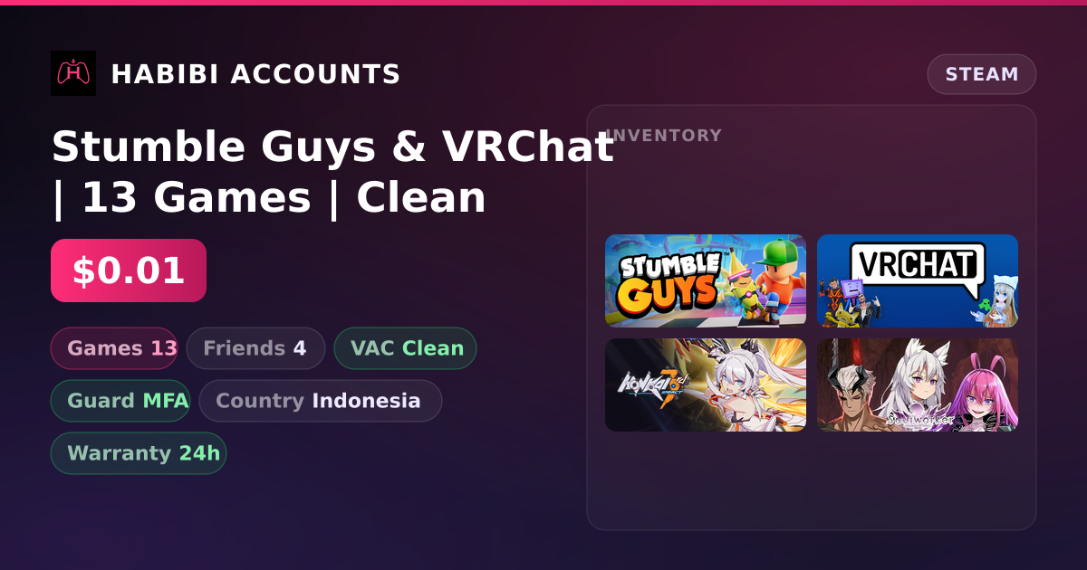 Stumble Guys & VRChat | 13 Games | Clean — HabibiAccounts