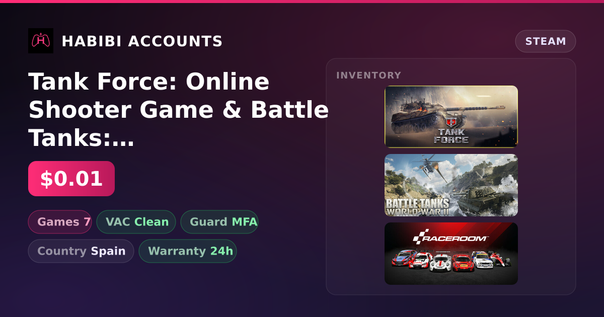 Tank Force: Online Shooter Game & Battle Tanks: World War II | Clean — HabibiAccounts