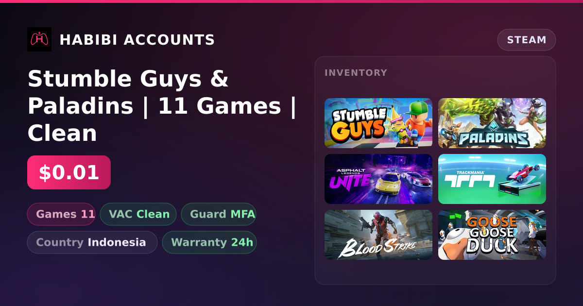 Stumble Guys & Paladins | 11 Games | Clean — HabibiAccounts