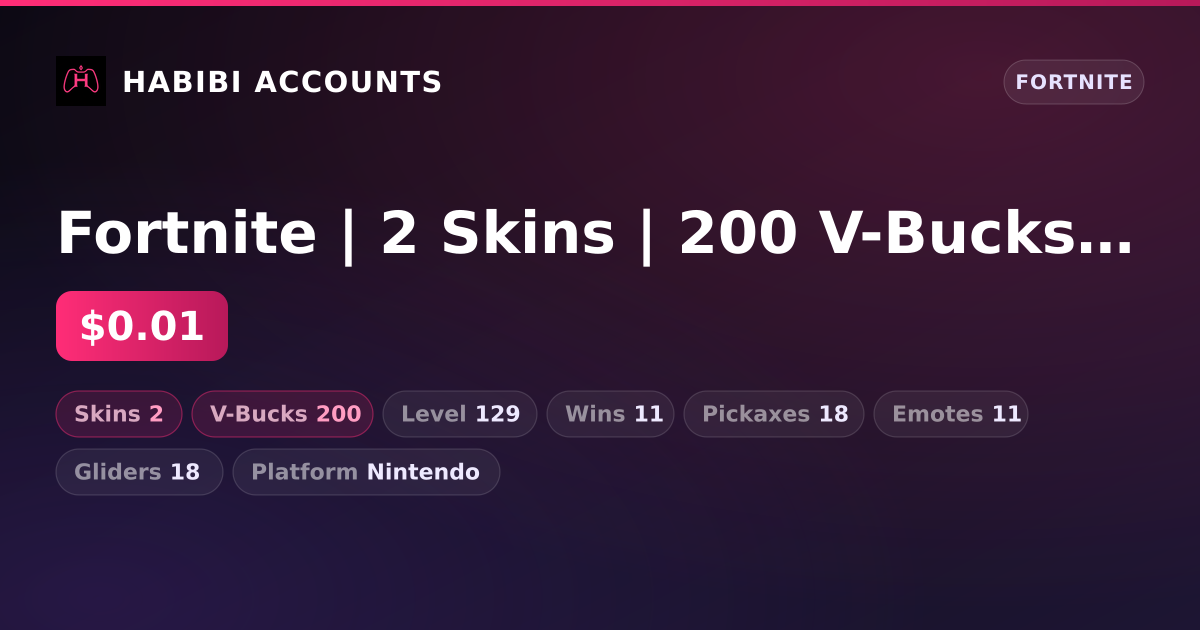 Fortnite | 2 Skins | 200 V-Bucks | Level 129 | 11 Wins — HabibiAccounts