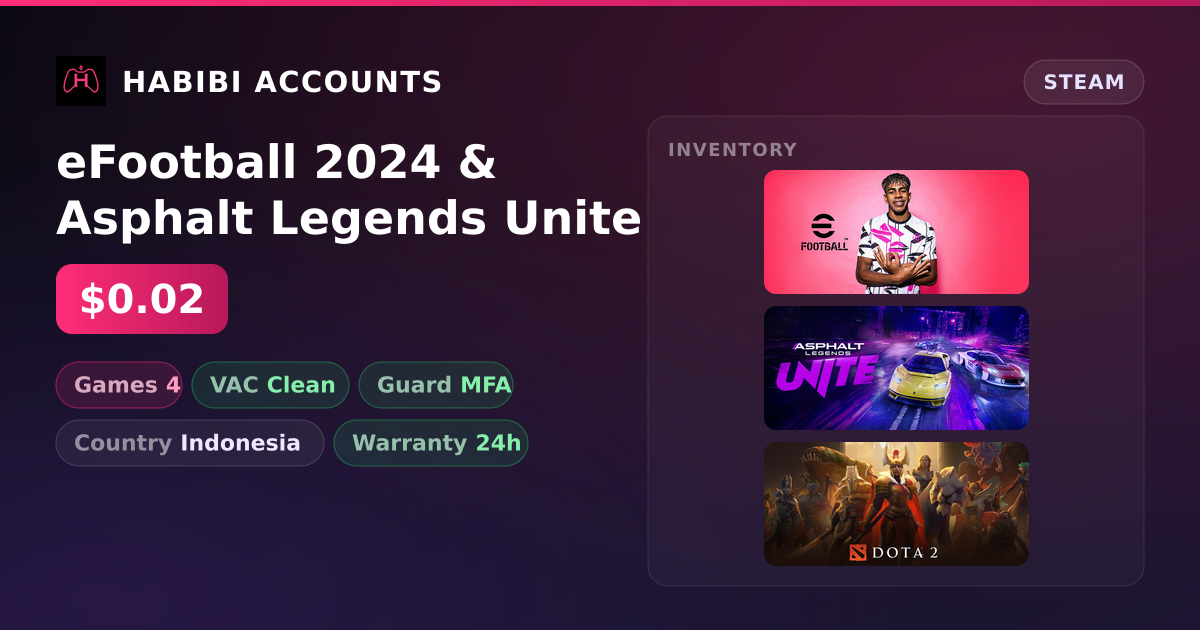 eFootball 2024 & Asphalt Legends Unite — HabibiAccounts