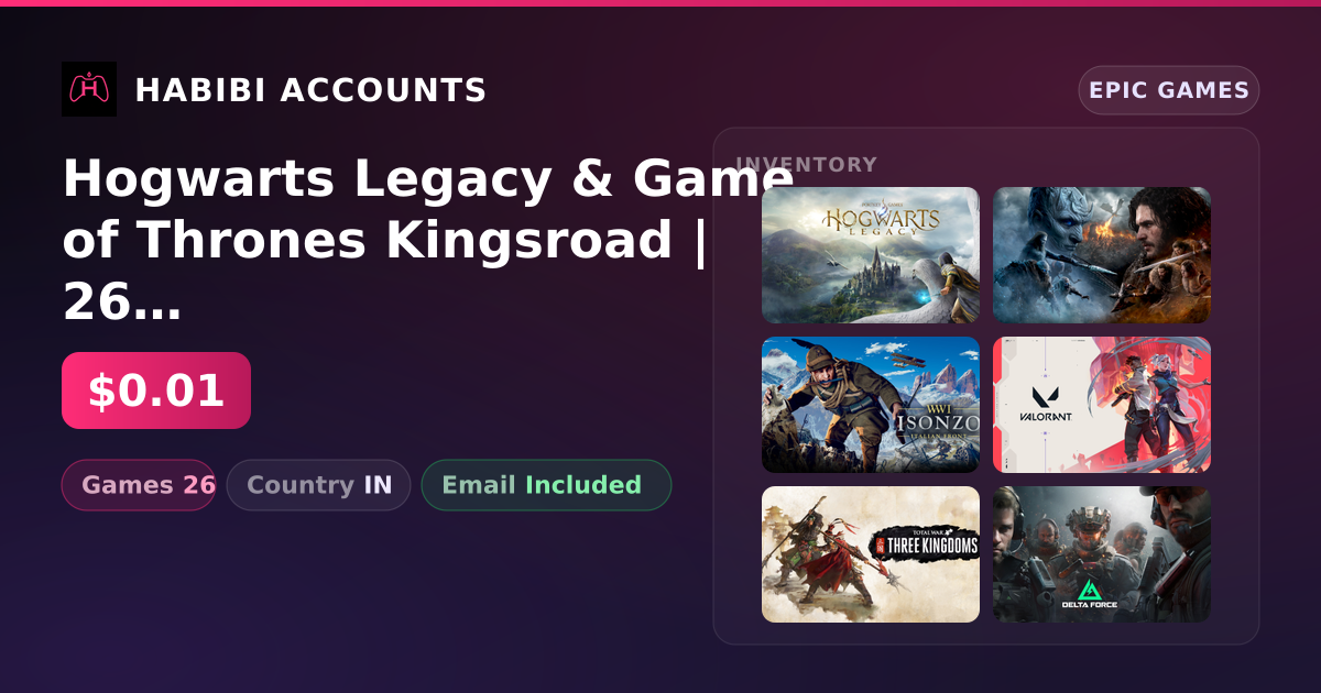 Hogwarts Legacy & Game of Thrones Kingsroad | 26 Games — HabibiAccounts
