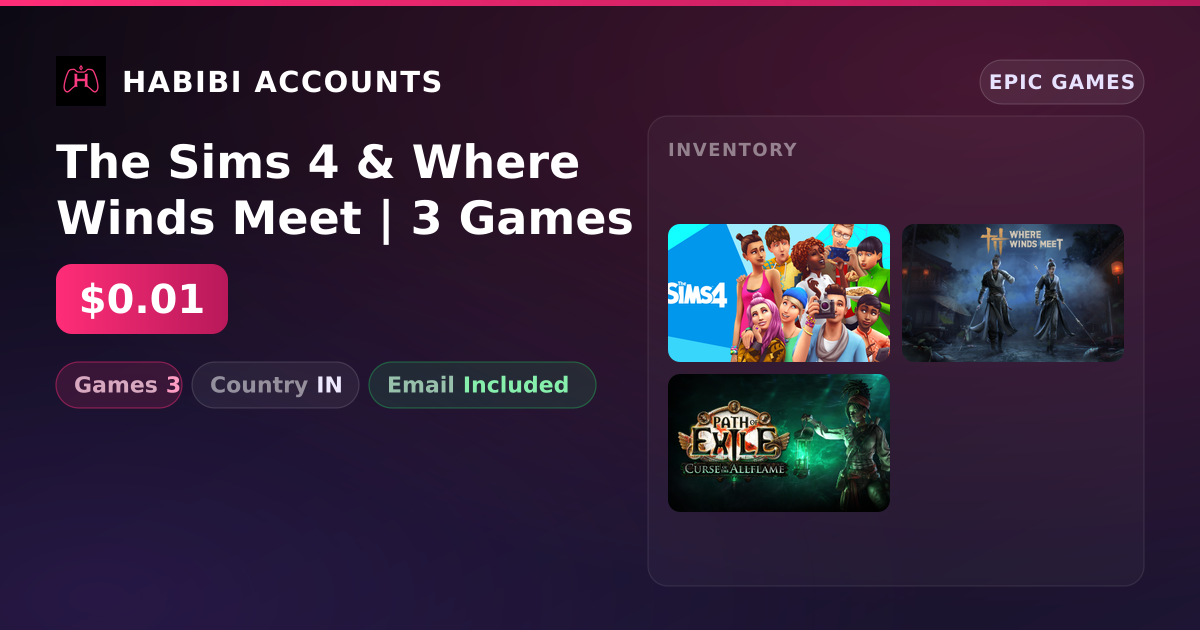 The Sims 4 & Where Winds Meet | 3 Games — HabibiAccounts