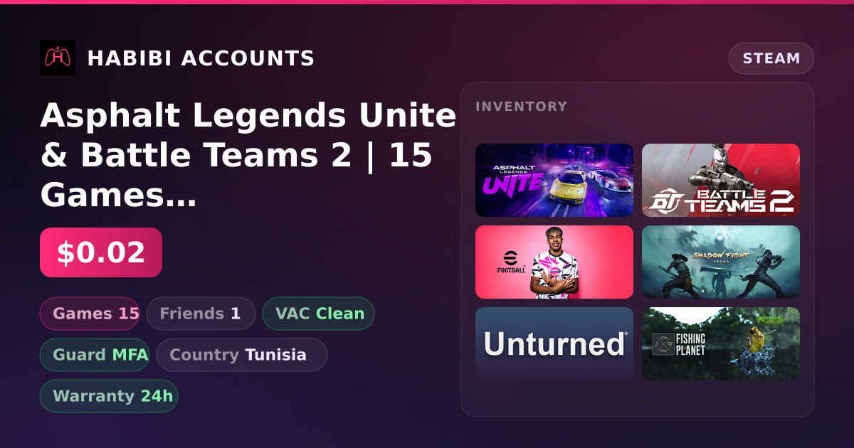 Asphalt Legends Unite & Battle Teams 2 | 15 Games | Clean — HabibiAccounts