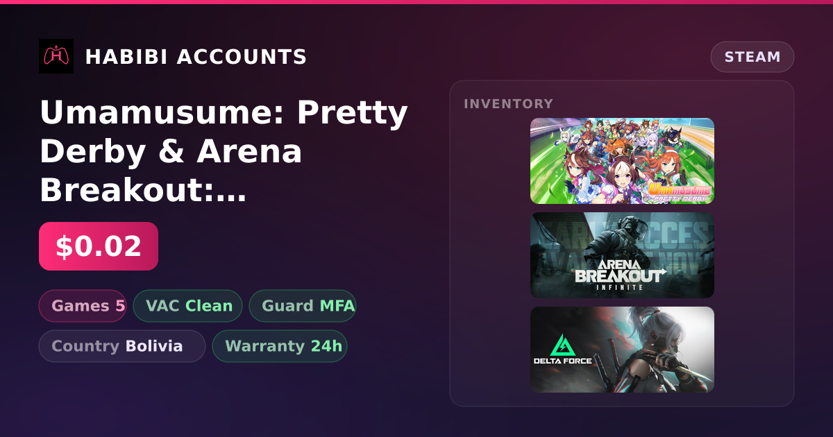 Umamusume: Pretty Derby & Arena Breakout: Infinite | Clean — HabibiAccounts