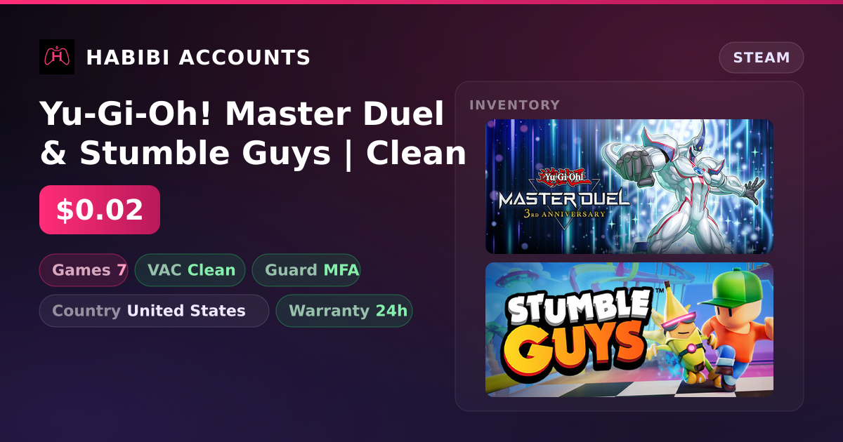 Yu-Gi-Oh! Master Duel & Stumble Guys | Clean — HabibiAccounts