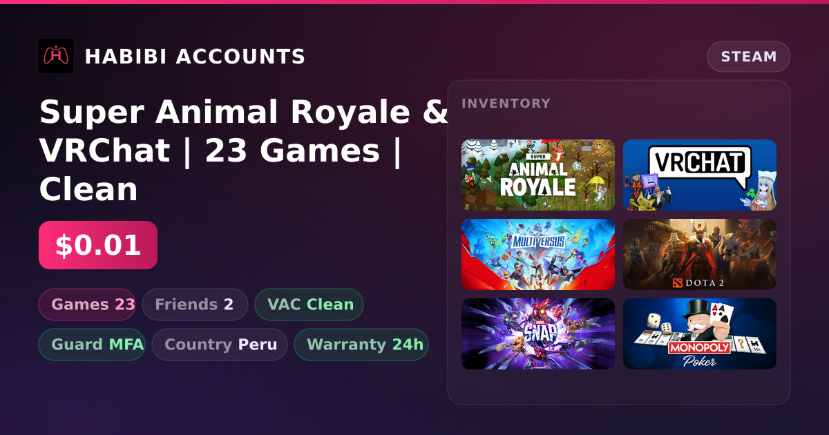 Super Animal Royale & VRChat | 23 Games | Clean — HabibiAccounts
