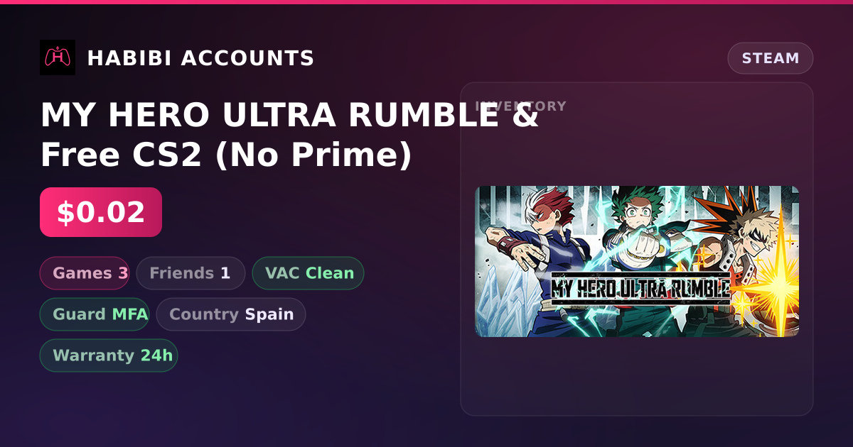 MY HERO ULTRA RUMBLE & Free CS2 (No Prime) — HabibiAccounts