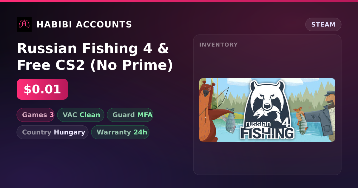 Russian Fishing 4 & Free CS2 (No Prime) — HabibiAccounts