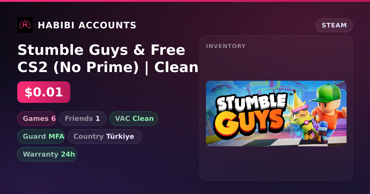 Stumble Guys & Free CS2 (No Prime) | Clean — HabibiAccounts