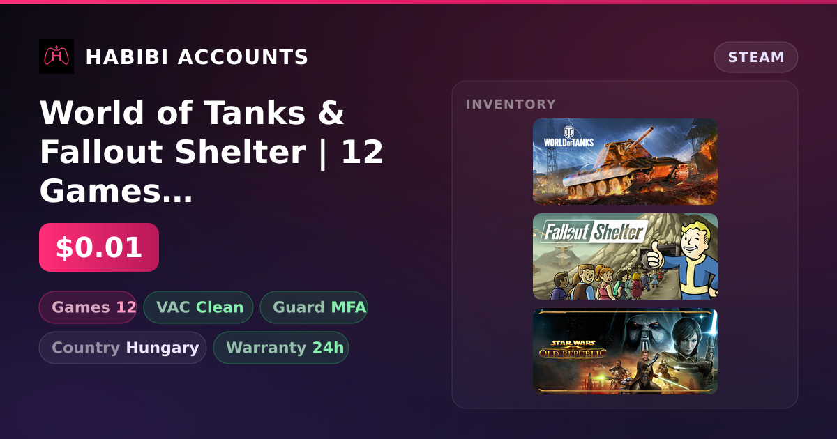World of Tanks & Fallout Shelter | 12 Games | Clean — HabibiAccounts