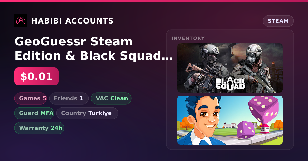 GeoGuessr Steam Edition & Black Squad | Clean — HabibiAccounts