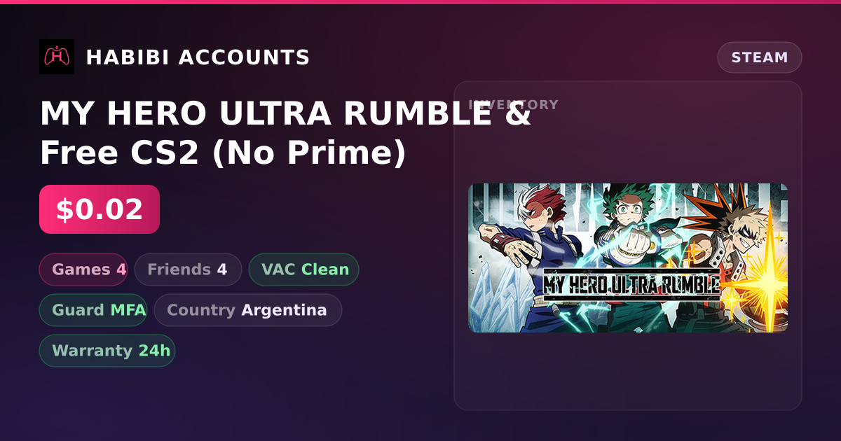 MY HERO ULTRA RUMBLE & Free CS2 (No Prime) — HabibiAccounts