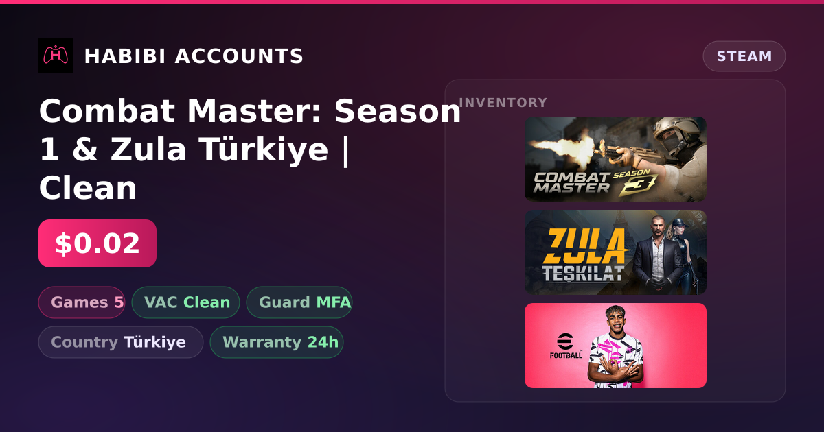 Combat Master: Season 1 & Zula Türkiye | Clean — HabibiAccounts