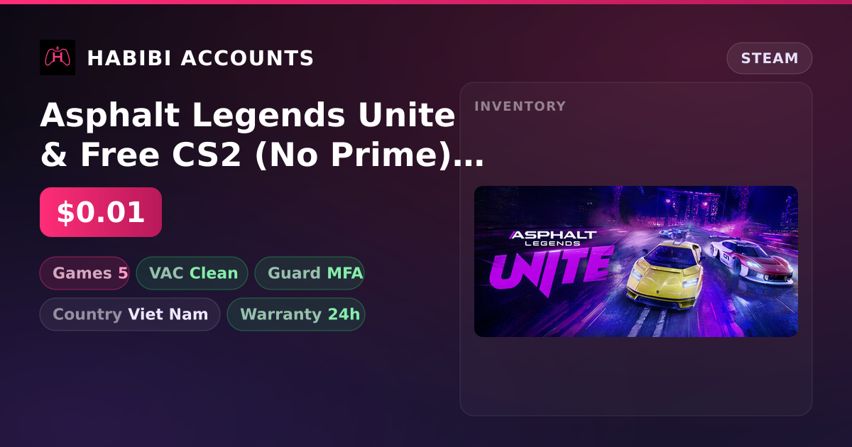 Asphalt Legends Unite & Free CS2 (No Prime) | Clean — HabibiAccounts